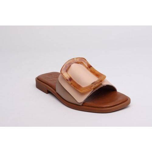 Oh My Sandals dames slipper in taupe nude leer plat.