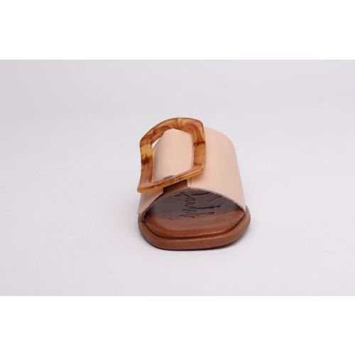 Oh My Sandals dames slipper in taupe nude leer plat.