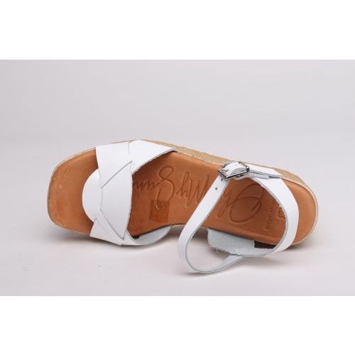 Oh my Sandals dames sandaal in wit leer op sleehak.