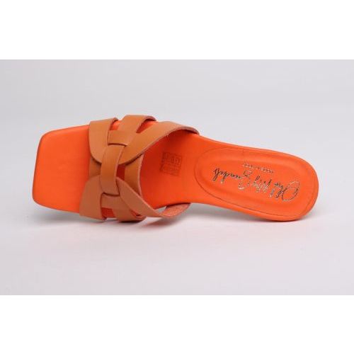 Oh My Sandals dames slipper in orange leer op fijne hak.