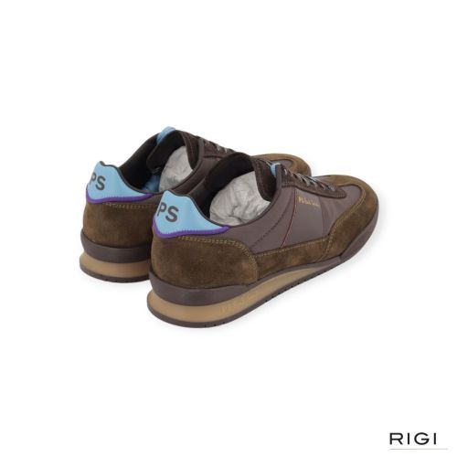 PS Paul Smith M2S-DVR81-TLEA Dover sneaker in kaki, bruin suède nylon voor heren. PS Paul Smith M2S-DVR81-TLEA Dover sneaker in kaki, bruin suède nylon voor heren.