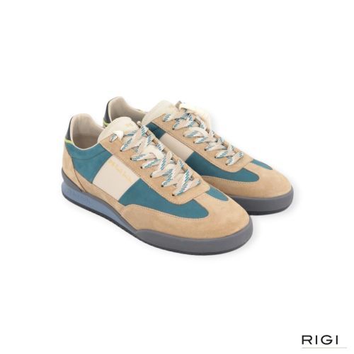 PS Paul Smith Dover sneaker in zand suède, blauw nubuck met offwit leer voor heren. PS Paul Smith Dover sneaker in zand suède, blauw nubuck met offwit leer voor heren.
