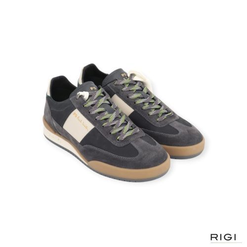 PS Paul Smith Dover sneaker in grijs nubuck, suède met offwit leer voor heren. PS Paul Smith Dover sneaker in grijs nubuck, suède met offwit leer voor heren.