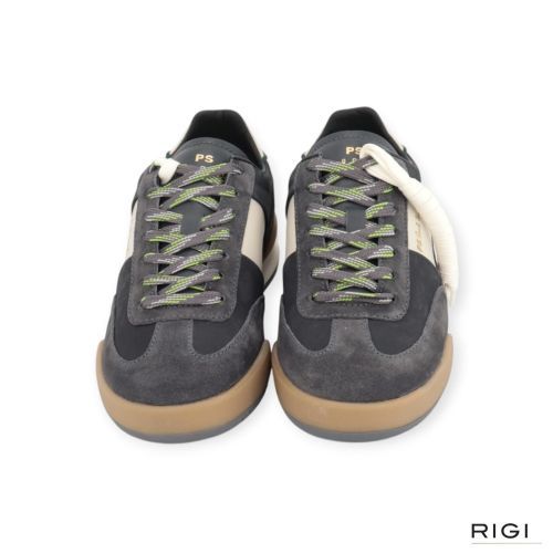 PS Paul Smith Dover sneaker in grijs nubuck, suède met offwit leer voor heren. PS Paul Smith Dover sneaker in grijs nubuck, suède met offwit leer voor heren.