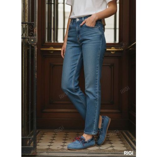 Pavement Marin mocassin boatloafer in jeans denim voor dames. 