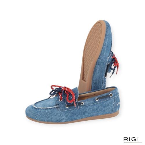 Pavement Marin mocassin boatloafer in jeans denim voor dames. 