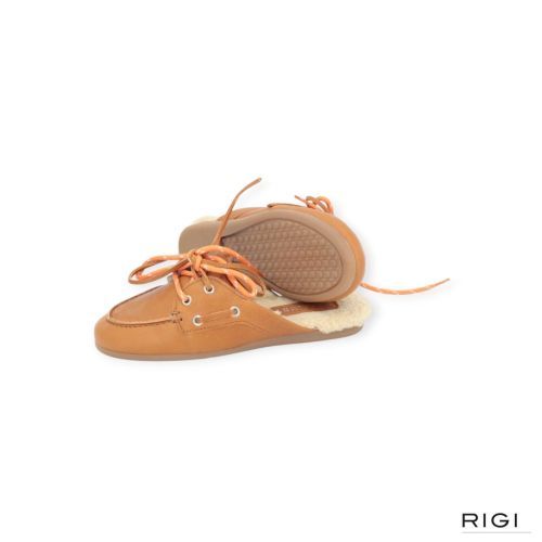Pavement Yasma Lace Fur slipper in cognac leer voor dames. Pavement Yasma Lace Fur slipper in cognac leer voor dames.