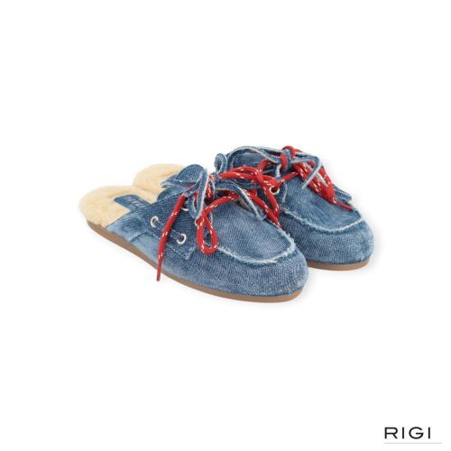Pavement Yasma Lace Fur slipper in denim jeans voor dames. Pavement Yasma Lace Fur slipper in denim jeans voor dames.
