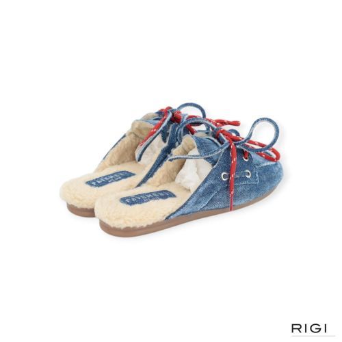 Pavement Yasma Lace Fur slipper in denim jeans voor dames. Pavement Yasma Lace Fur slipper in denim jeans voor dames.