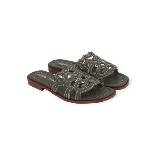 Pedro Miralles slipper in groen leer voor dames.