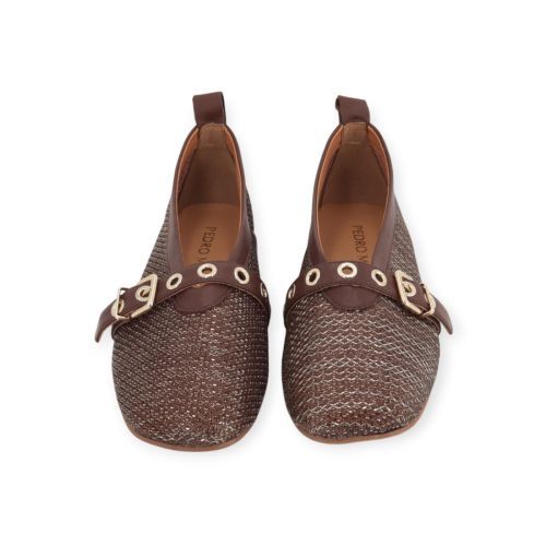 Pedro Miralles ballerina in bruin perforeer stof en leer.