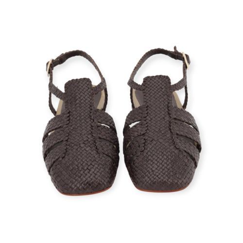 Pertini sandaal in bruin geweven / tressée leer voor dames.  