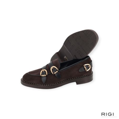 Pertini dames mocassin in bruin suede leer.