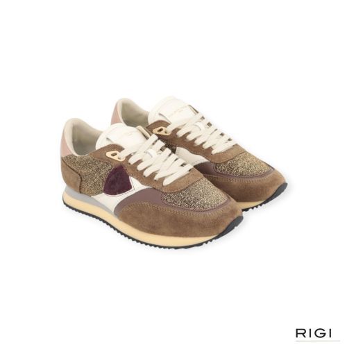 Philippe Model BLVILLE BVLD GR06 sneaker in kaki glitter goud voor dames.