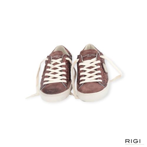 Philippe Model PRSX PRLD GG10 sneaker voor dames in glitter bruin suède.