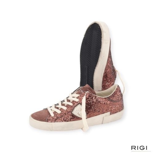 Philippe Model PRSX PRLD GG10 sneaker voor dames in glitter bruin suède.