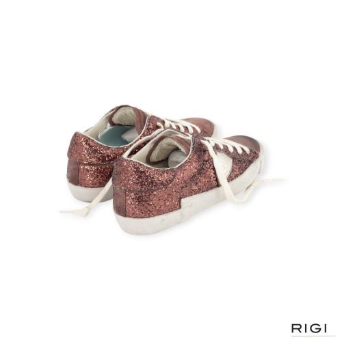 Philippe Model PRSX PRLD GG10 sneaker voor dames in glitter bruin suède.