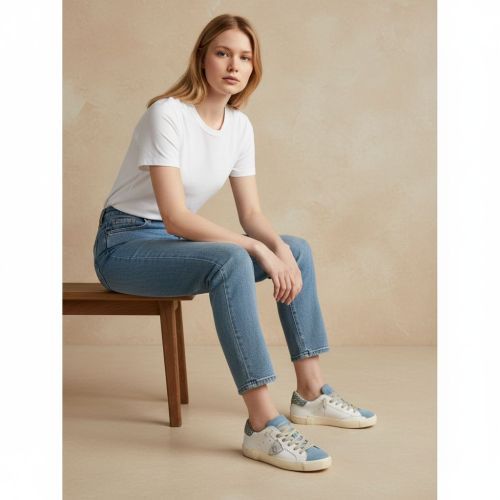 Philippe Model PRSX LOW sneaker in wit met lichtblauw voor dames.