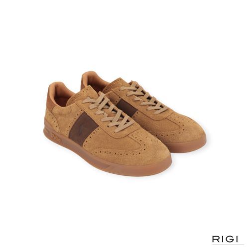 Polo Ralph Lauren HRT Aera in cognac suède met bruin leer voor heren. Polo Ralph Lauren HRT Aera in cognac suède met bruin leer voor heren.