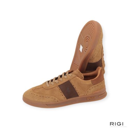 Polo Ralph Lauren HRT Aera in cognac suède met bruin leer voor heren. Polo Ralph Lauren HRT Aera in cognac suède met bruin leer voor heren.