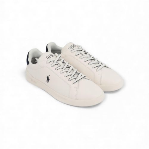 Polo Ralph Lauren Hrt Court sneaker voor heren in wit leer met blauw suède.