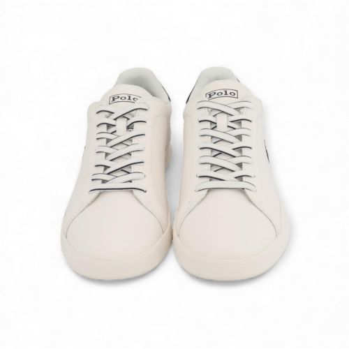 Polo Ralph Lauren Hrt Court sneaker voor heren in wit leer met blauw suède.