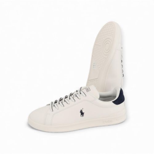 Polo Ralph Lauren Hrt Court sneaker voor heren in wit leer met blauw suède.
