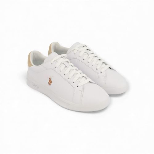 Polo Ralph Lauren Hrt Court sneaker voor heren in wit leer met zand suède.