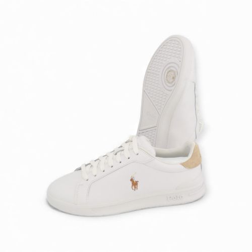 Polo Ralph Lauren Hrt Court sneaker voor heren in wit leer met zand suède.