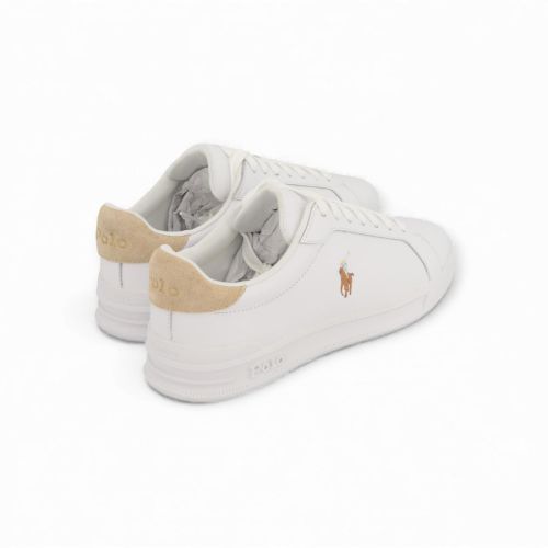 Polo Ralph Lauren Hrt Court sneaker voor heren in wit leer met zand suède.