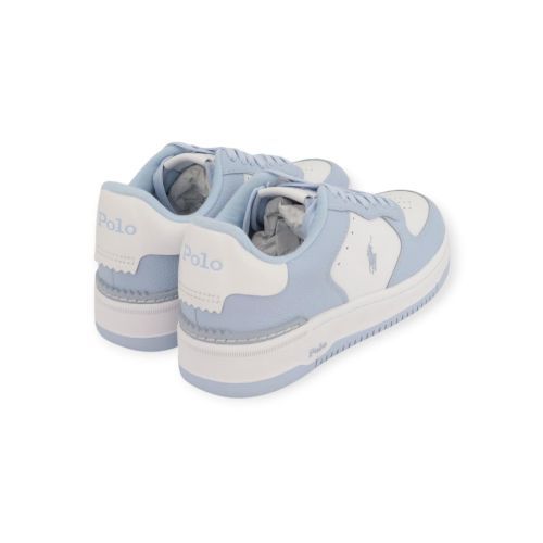 Polo ralph Lauren Master Court dames sneaker in wit met licht blauw leer.