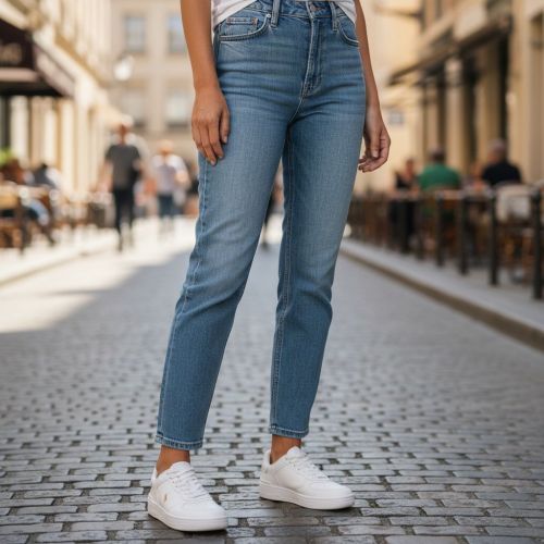 Polo ralph Lauren Master Court dames sneaker in wit met goud leer.