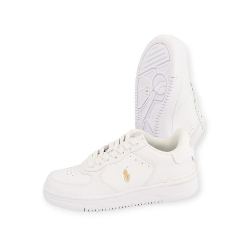 Polo ralph Lauren Master Court dames sneaker in wit met goud leer.