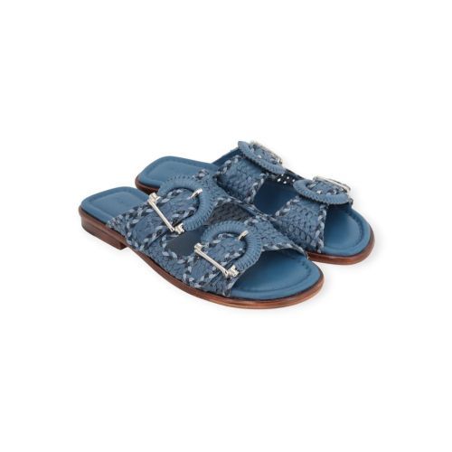 Pons Quintana Tina slipper, muiltje in blauw tressée leer voor dames. 