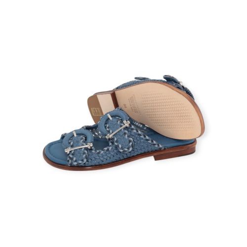 Pons Quintana Tina slipper, muiltje in blauw tressée leer voor dames. 