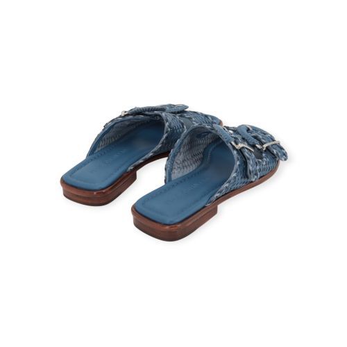 Pons Quintana Tina slipper, muiltje in blauw tressée leer voor dames. 