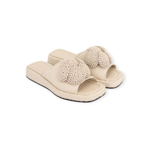 Pons Quintana Malta slipper in off wit tressée voor dames. Pons Quintana Malta slipper in off wit tressée voor dames.