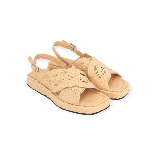 Pons Quintana Malta sandaal in licht beige tressée voor dames. 