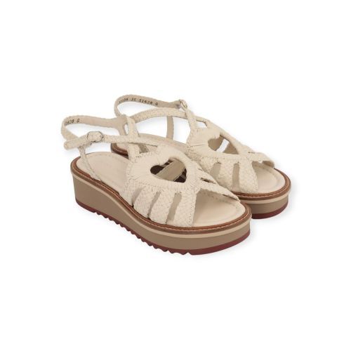 Pons Quintana Noemi sandaal in offwit tressé geweven leer voor dames. 