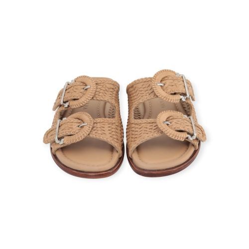 Pons Quintana Tina slipper, muiltje in taupe tressée leer voor dames.