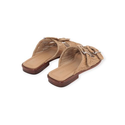 Pons Quintana Tina slipper, muiltje in taupe tressée leer voor dames.