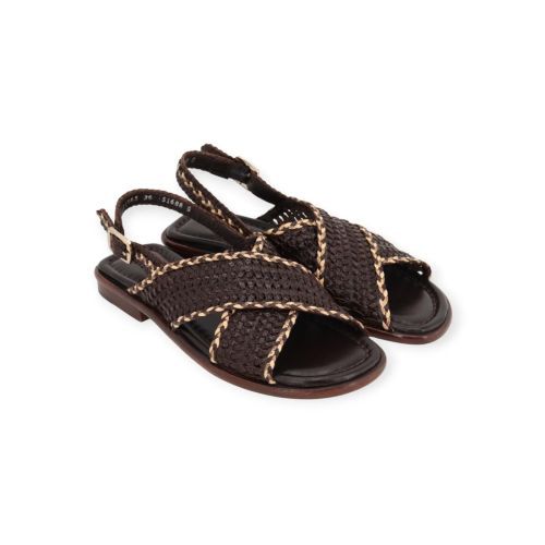Pons Quintana Tina sandaal in bruin tressée leer voor dames. 