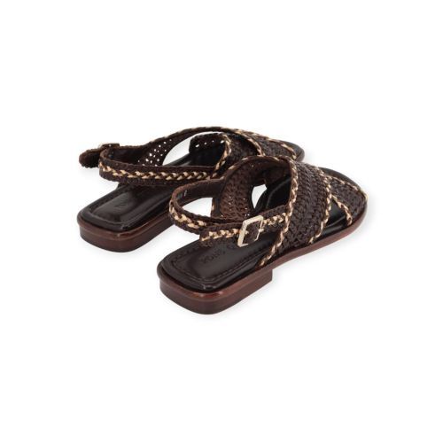 Pons Quintana Tina sandaal in bruin tressée leer voor dames. 