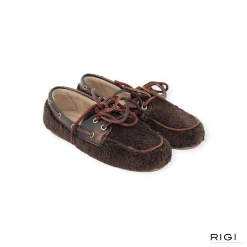 Posa Boat Loafer Alpina in bruin leer met wol voor dames. 