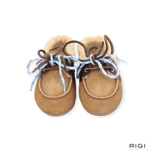Posa Boat loafer Brushed Fur mocassin in cognac leer voor dames. 