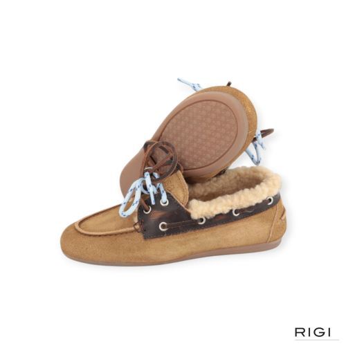 Posa Boat loafer Brushed Fur mocassin in cognac leer voor dames. 