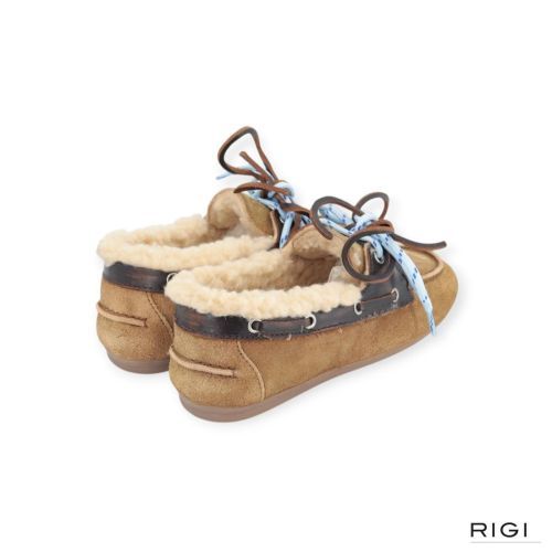 Posa Boat loafer Brushed Fur mocassin in cognac leer voor dames. 