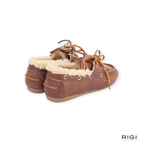 Posa Boat loafer Brushed Fur mocassin in lichtbruin suède leer voor dames. 