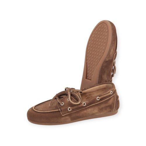 Posa boat loafer, bootschoen in bruin suède voor dames. 