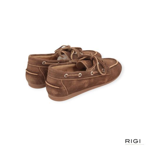 Posa boat loafer, bootschoen in bruin suède voor dames.